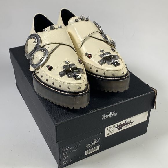 Coach Western Creeper Studded Leather Shoes G3399 Chalk Size 5.5 - Picture 2 of 15
